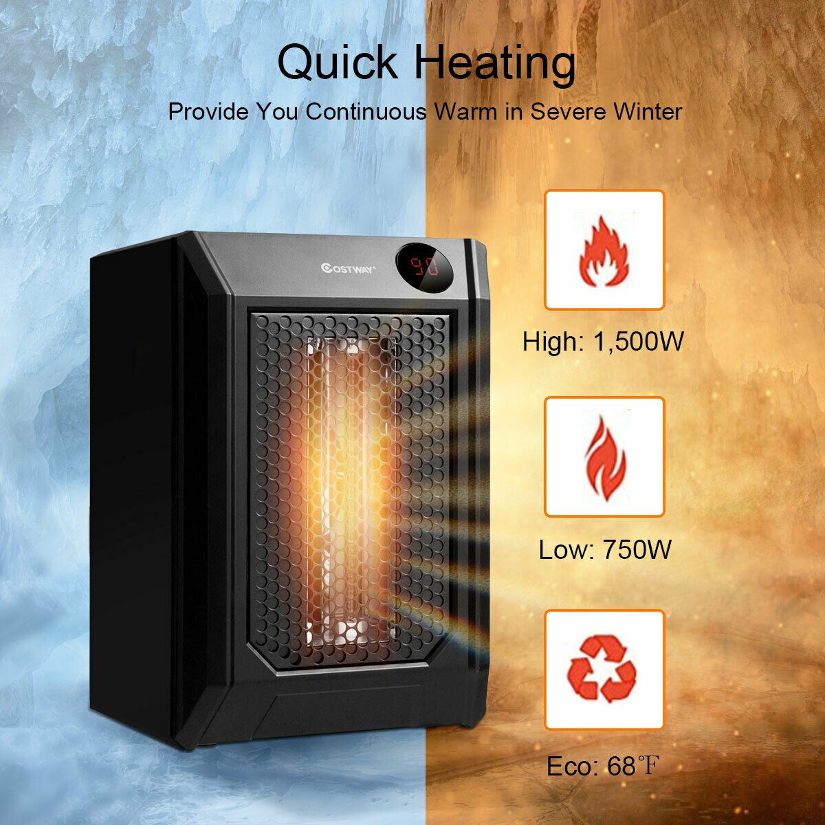 1500 W Remote Control Portable Electric Digital Quartz Space Heater, Black Space Heaters   at Gallery Canada