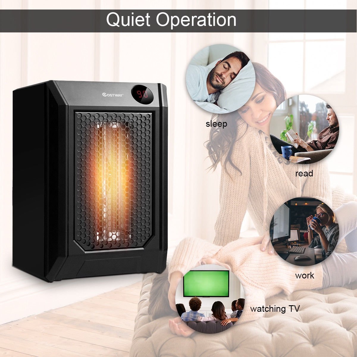 1500 W Remote Control Portable Electric Digital Quartz Space Heater, Black Space Heaters   at Gallery Canada