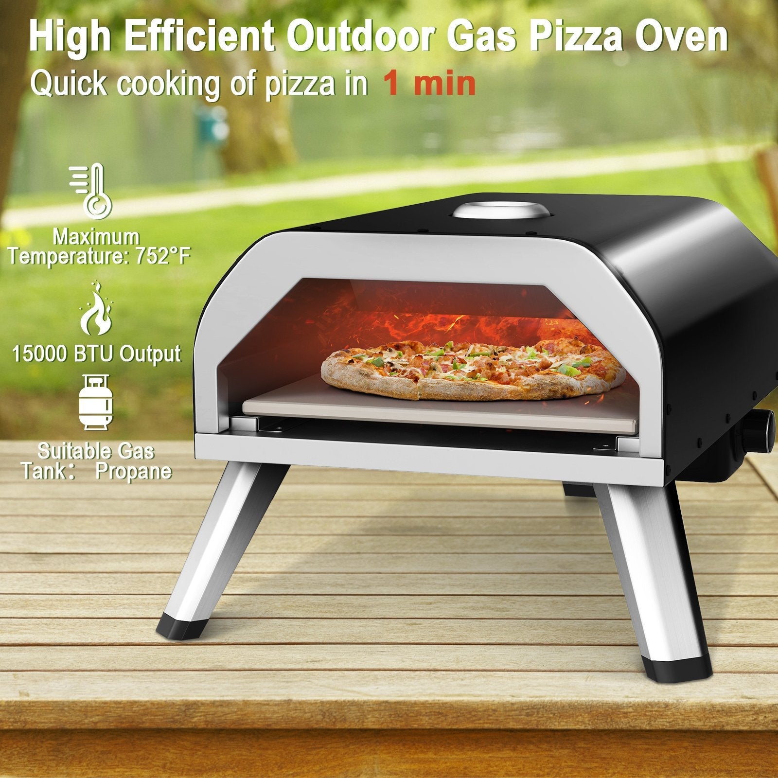 15000 BTU Foldable Pizza Oven with Pizza Peel Stone and Cutter, Black Outdoor Grills   at Gallery Canada