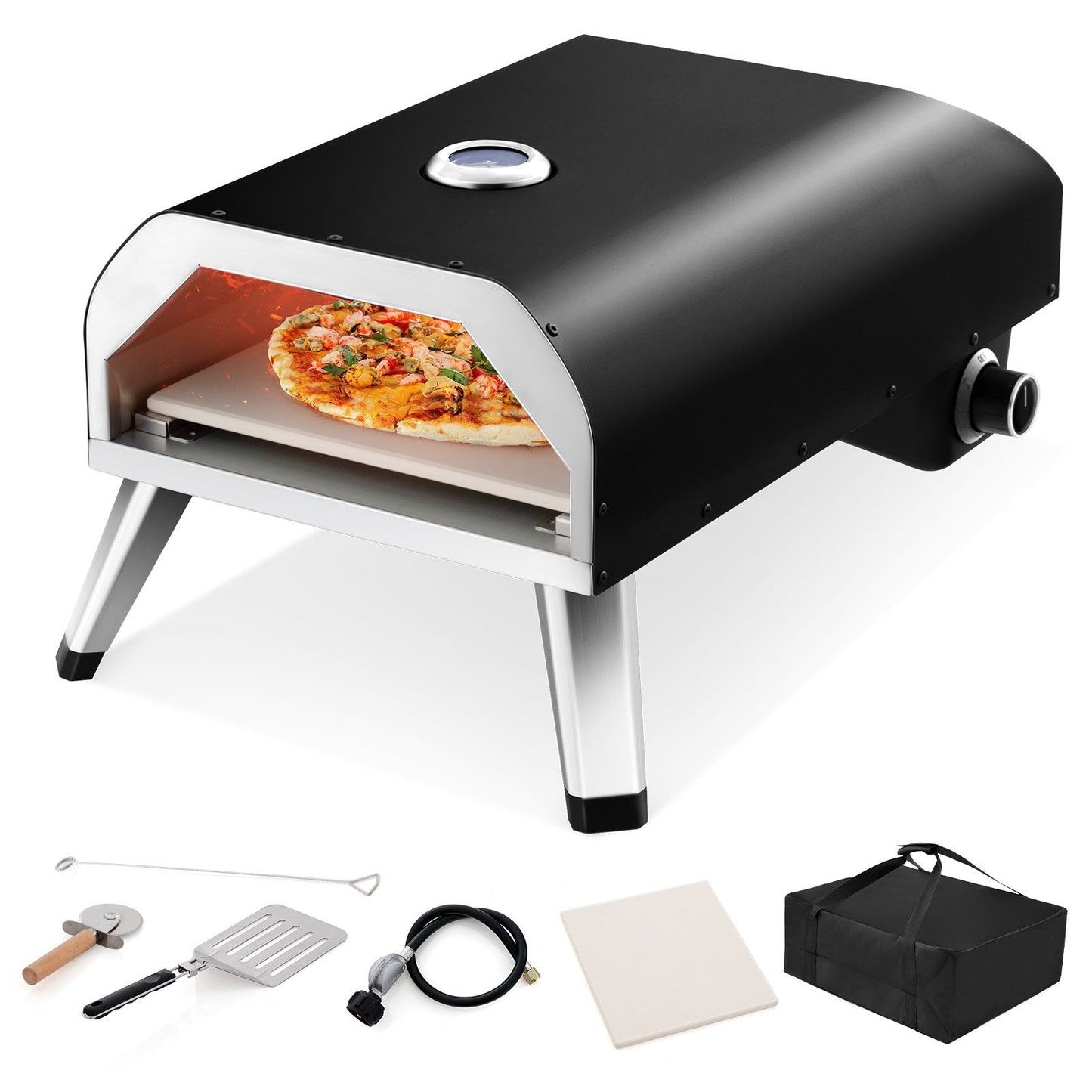 15000 BTU Foldable Pizza Oven with Pizza Peel Stone and Cutter, Black Outdoor Grills   at Gallery Canada