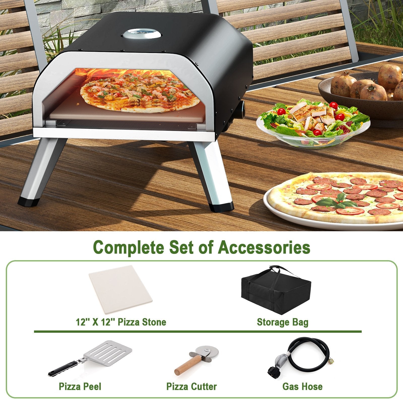 15000 BTU Foldable Pizza Oven with Pizza Peel Stone and Cutter, Black Outdoor Grills   at Gallery Canada