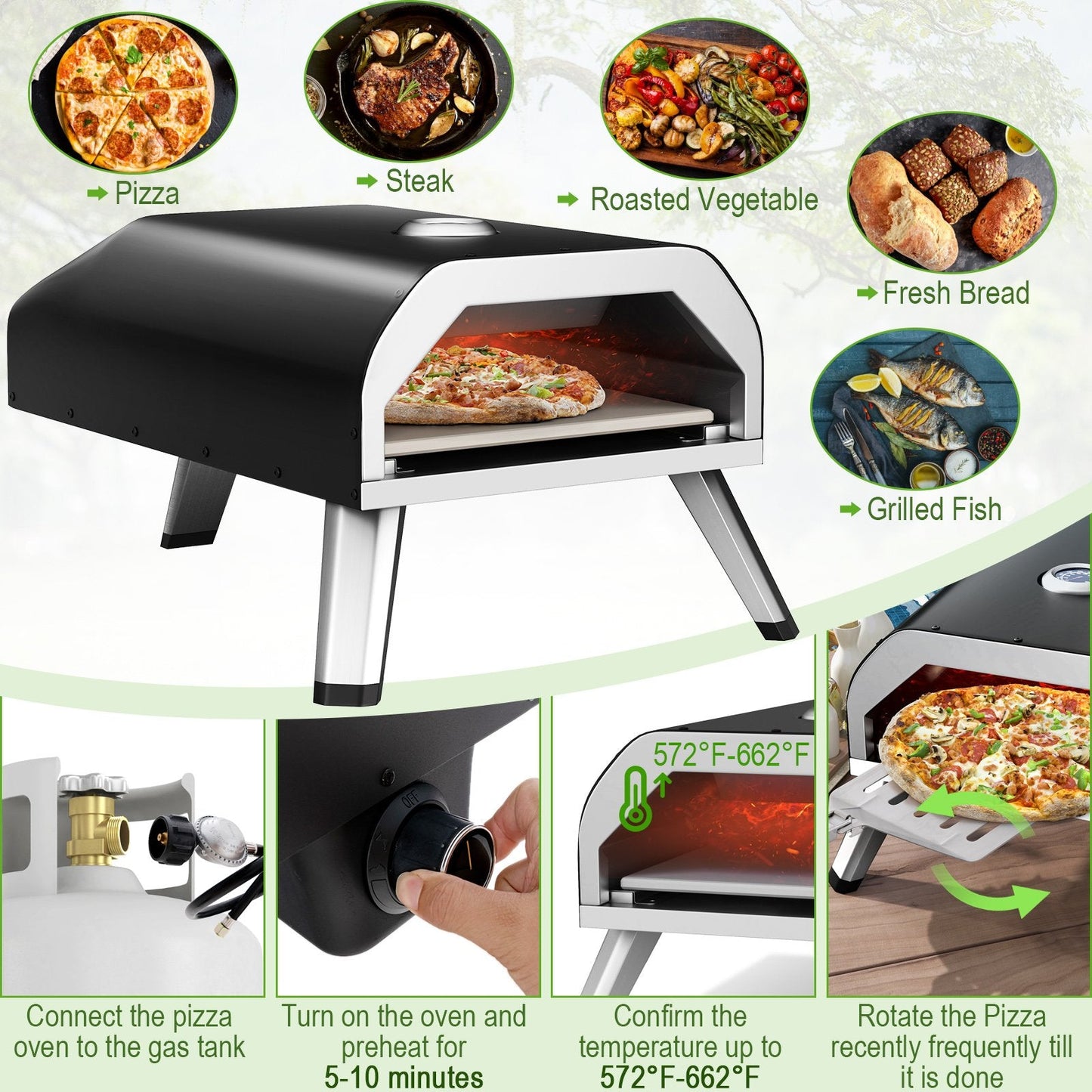 15000 BTU Foldable Pizza Oven with Pizza Peel Stone and Cutter, Black Outdoor Grills   at Gallery Canada