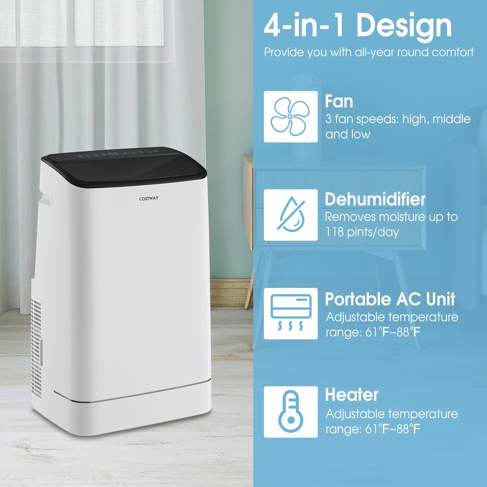 15000 BTU Portable Air Conditioner with Heat and Auto Swing, White Portable Air Conditioners   at Gallery Canada