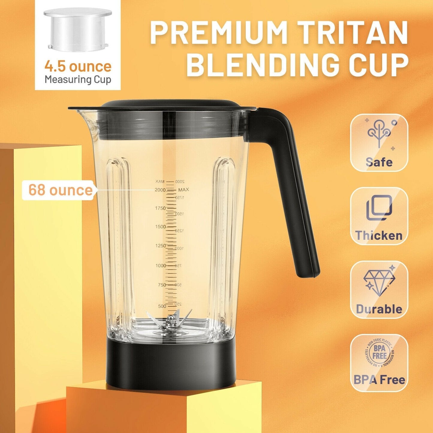 1500W 5-Speed Countertop Smoothie Blender with 5 Presets and 68oz Tritan Jar, Silver Food Mixers & Blenders   at Gallery Canada