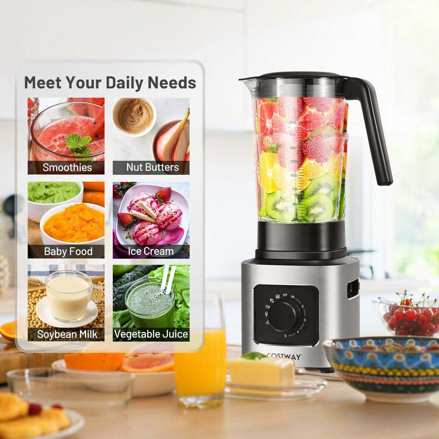 1500W 5-Speed Countertop Smoothie Blender with 5 Presets and 68oz Tritan Jar, Silver Food Mixers & Blenders   at Gallery Canada