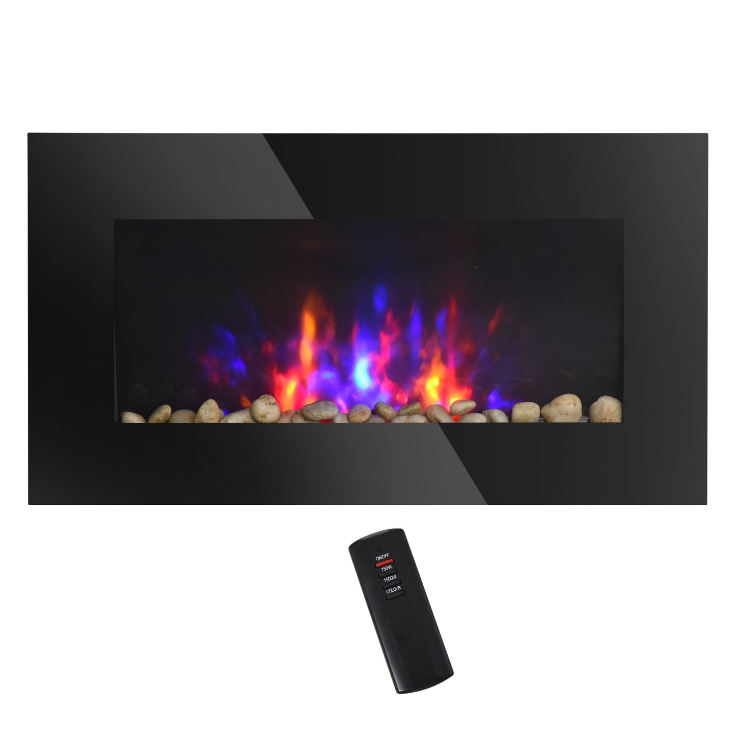 1500W Electric Fireplace Heater Wall Mounted With Remote Control LED Flame 7 Color Electric Fireplaces Black  at Gallery Canada