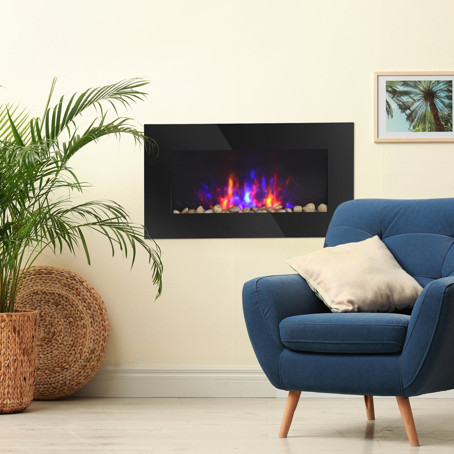 1500W Electric Fireplace Heater Wall Mounted With Remote Control LED Flame 7 Color Electric Fireplaces   at Gallery Canada