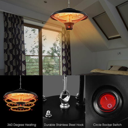 1500W Electric Hanging Ceiling Mounted Infrared Heater with Remote Control, Black Space Heaters   at Gallery Canada