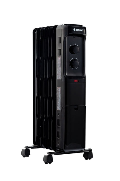 1500W Oil Filled Portable Radiator Space Heater with Adjustable Thermostat, Black Space Heaters   at Gallery Canada