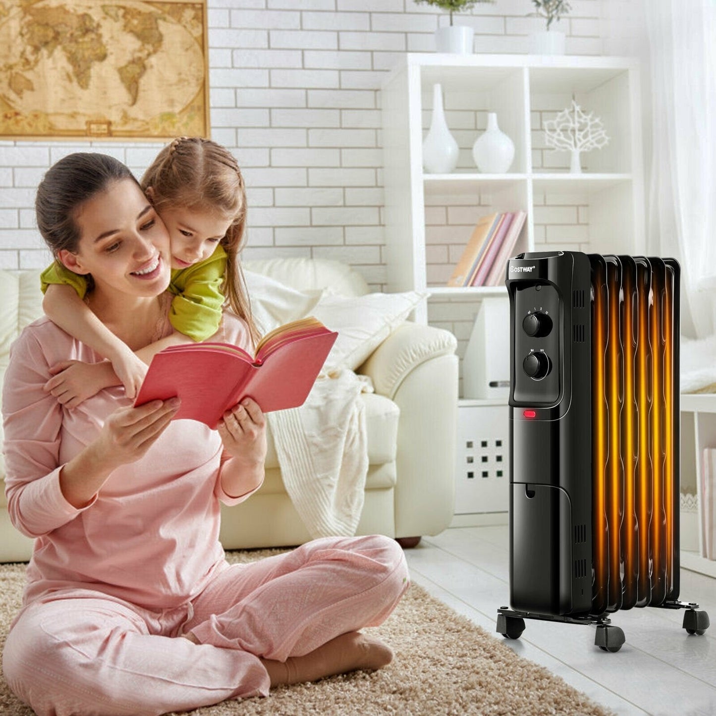 1500W Oil Filled Portable Radiator Space Heater with Adjustable Thermostat, Black Space Heaters   at Gallery Canada