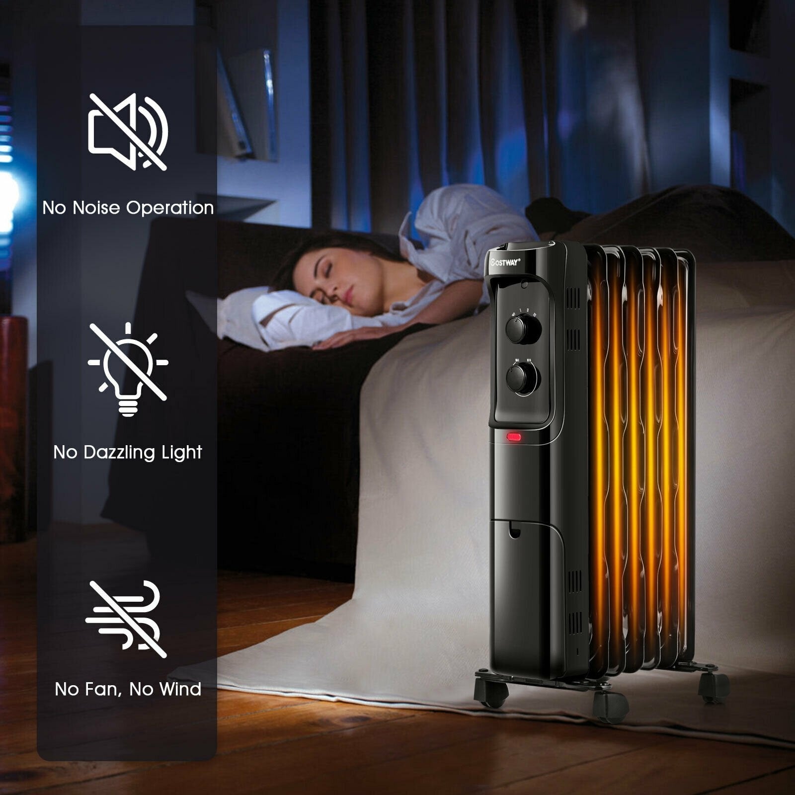 1500W Oil Filled Portable Radiator Space Heater with Adjustable Thermostat, Black Space Heaters   at Gallery Canada