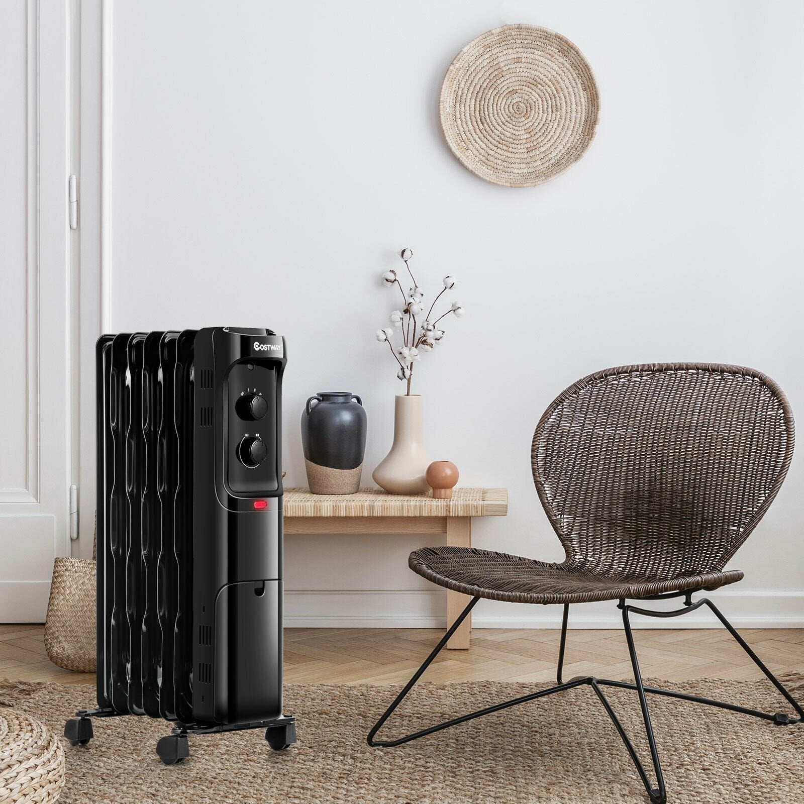 1500W Oil Filled Portable Radiator Space Heater with Adjustable Thermostat, Black Space Heaters   at Gallery Canada