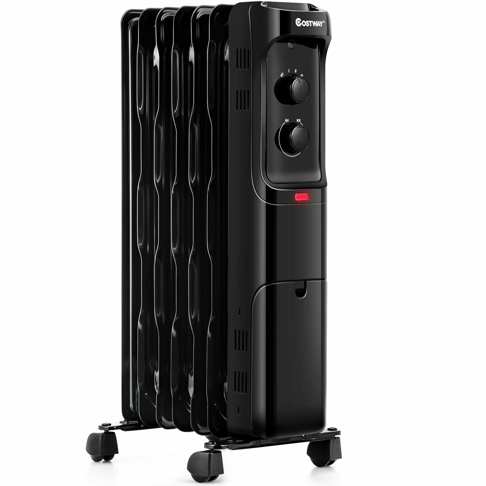 1500W Oil Filled Portable Radiator Space Heater with Adjustable Thermostat, Black Space Heaters   at Gallery Canada