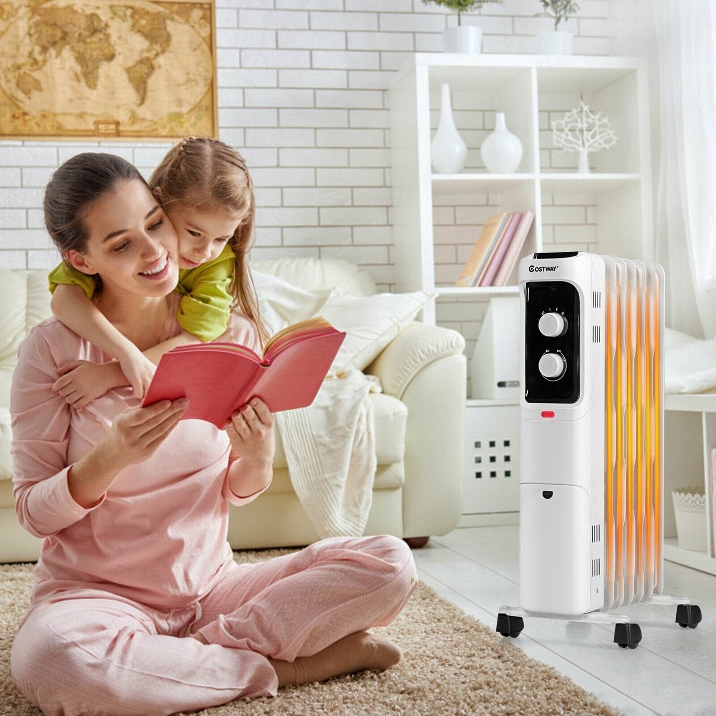 1500W Oil Filled Portable Radiator Space Heater with Adjustable Thermostat, White Space Heaters   at Gallery Canada