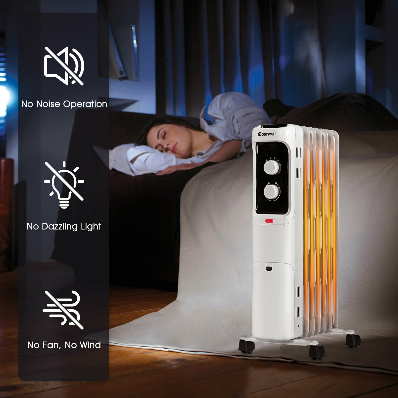 1500W Oil Filled Portable Radiator Space Heater with Adjustable Thermostat, White Space Heaters   at Gallery Canada