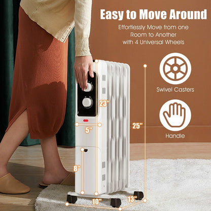 1500W Oil Filled Portable Radiator Space Heater with Adjustable Thermostat, White Space Heaters   at Gallery Canada