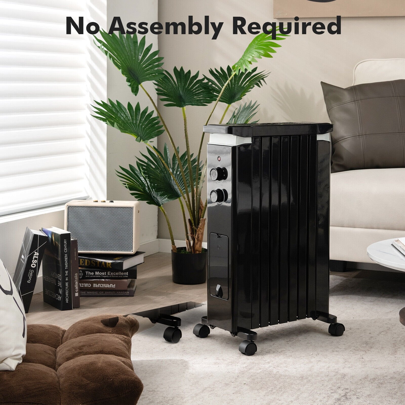 1500W Portable Oil Filled Radiator Heater with 3 Heat Settings, Black Space Heaters   at Gallery Canada