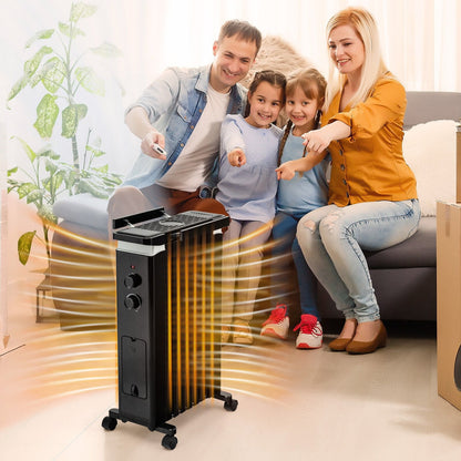 1500W Portable Oil Filled Radiator Heater with 3 Heat Settings, Black Space Heaters   at Gallery Canada