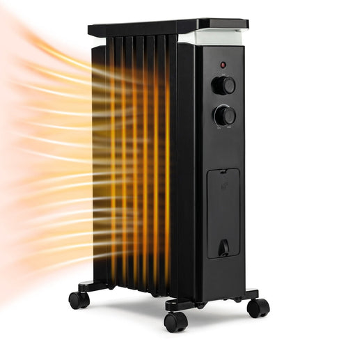 1500W Portable Oil Filled Radiator Heater with 3 Heat Settings, Black