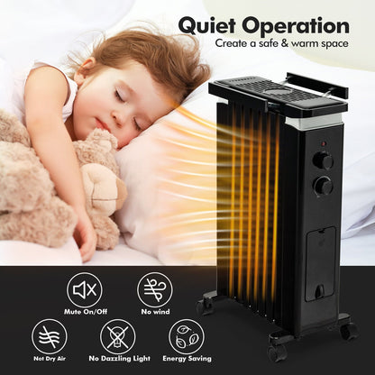 1500W Portable Oil Filled Radiator Heater with 3 Heat Settings, Black Space Heaters   at Gallery Canada