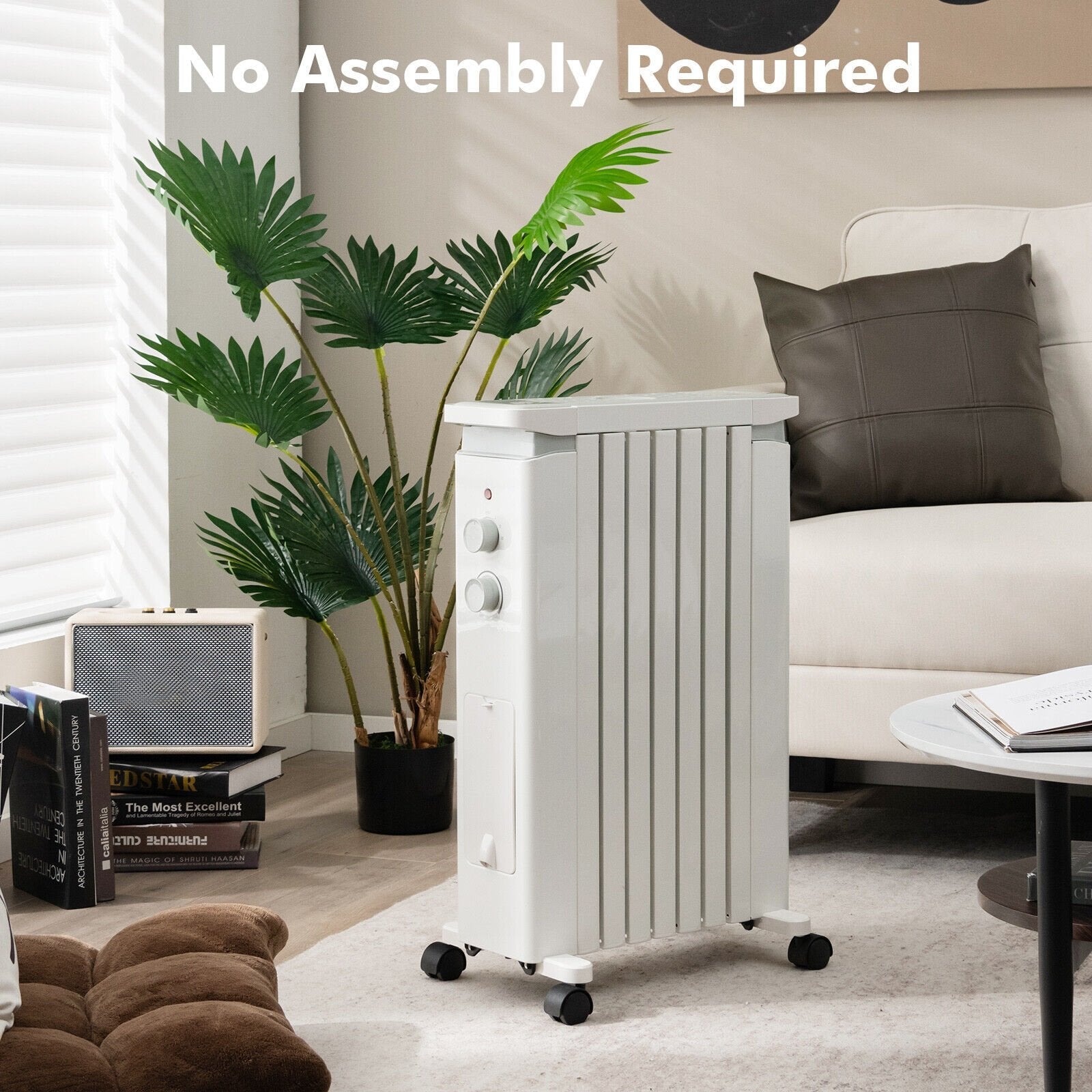 1500W Portable Oil Filled Radiator Heater with 3 Heat Settings, White Space Heaters   at Gallery Canada