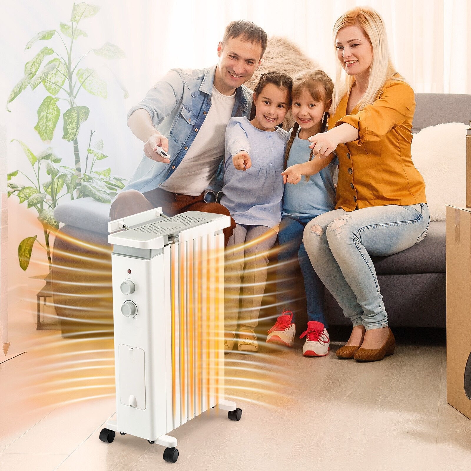 1500W Portable Oil Filled Radiator Heater with 3 Heat Settings, White Space Heaters   at Gallery Canada