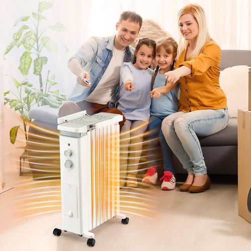 1500W Portable Oil Filled Radiator Heater with 3 Heat Settings, White