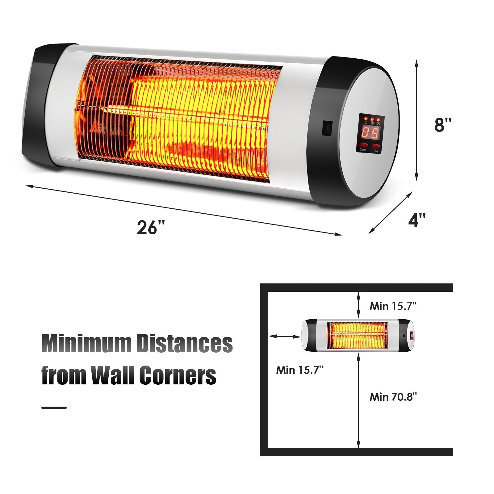 1500W Wall-Mounted Electric Heater Patio Infrared Heater with Remote Control, Black Space Heaters   at Gallery Canada