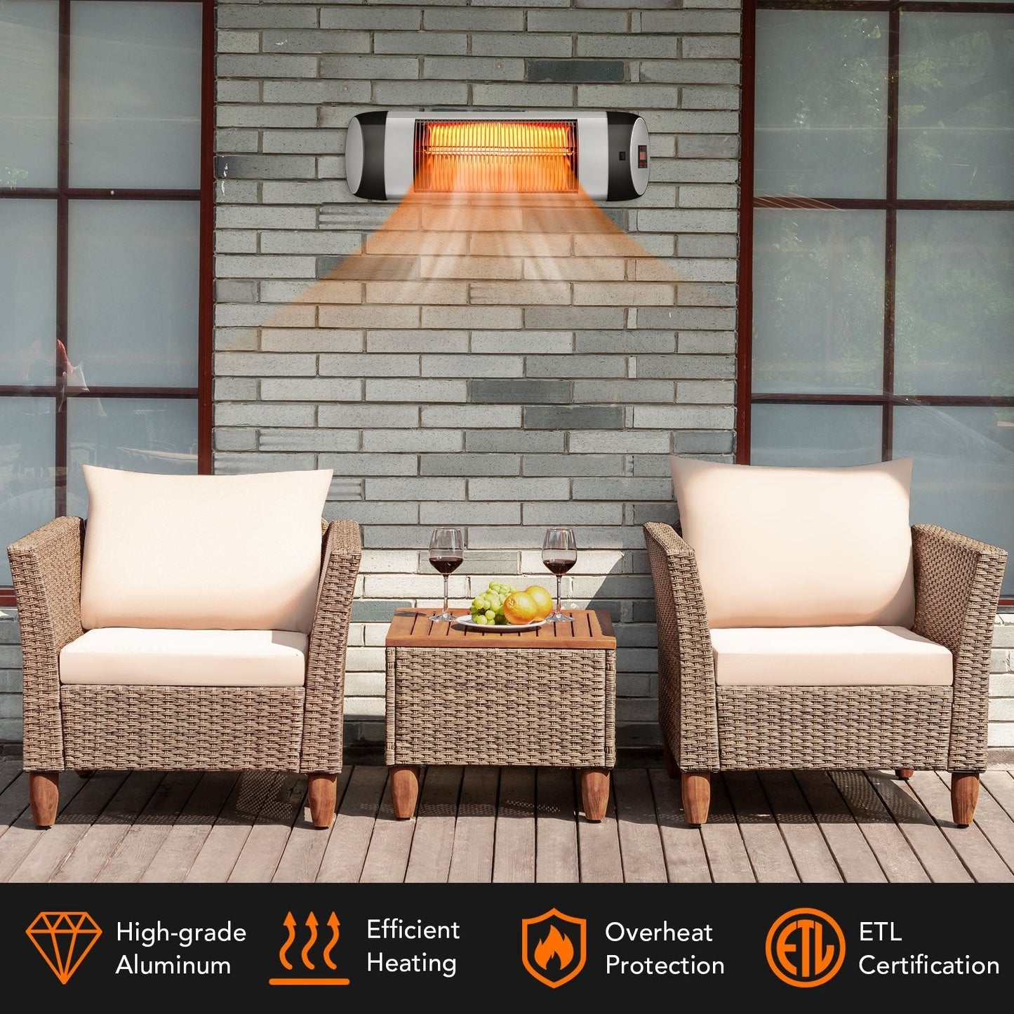 1500W Wall-Mounted Electric Heater Patio Infrared Heater with Remote Control, Black Space Heaters   at Gallery Canada