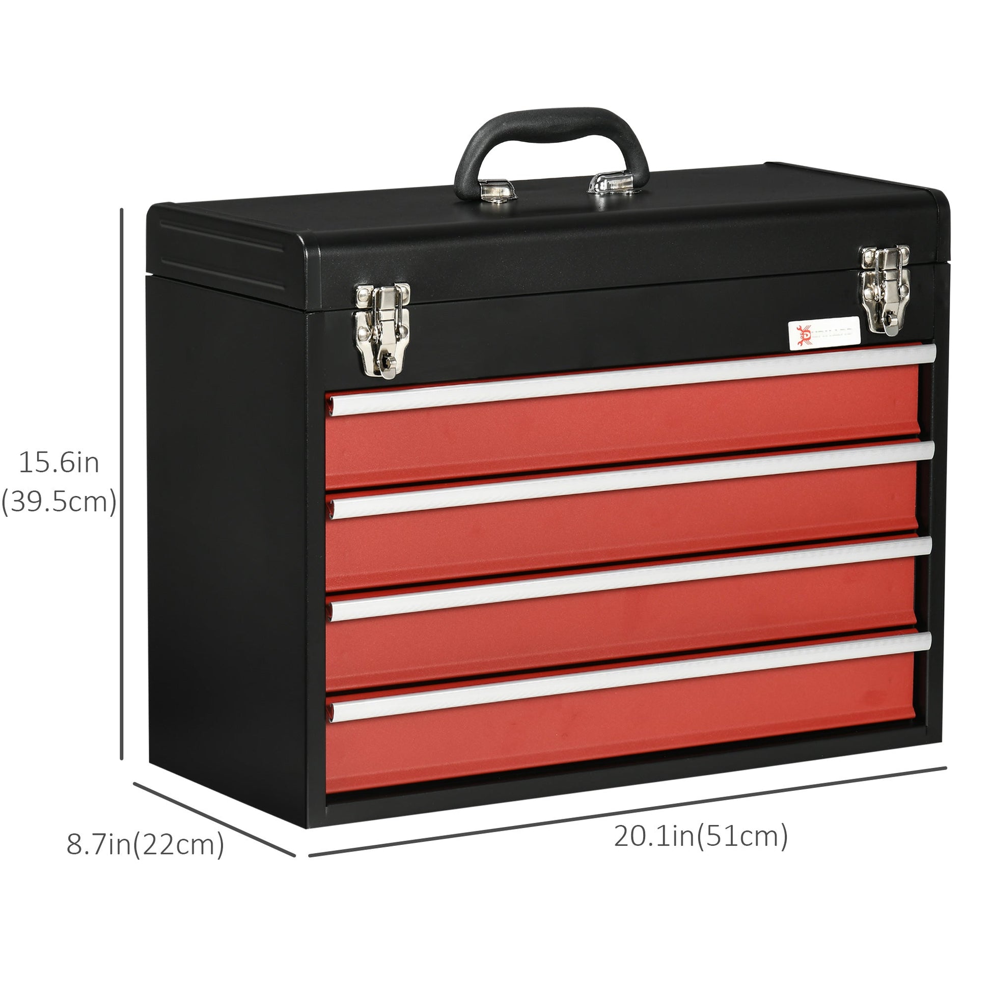 15.6" Tall Portable Metal Tool Box with Metal Latch Closure, 4 Drawer Tool Chest with Ball-bearing Slider for Garage, Household and Warehouse, Red Tool Organizers   at Gallery Canada