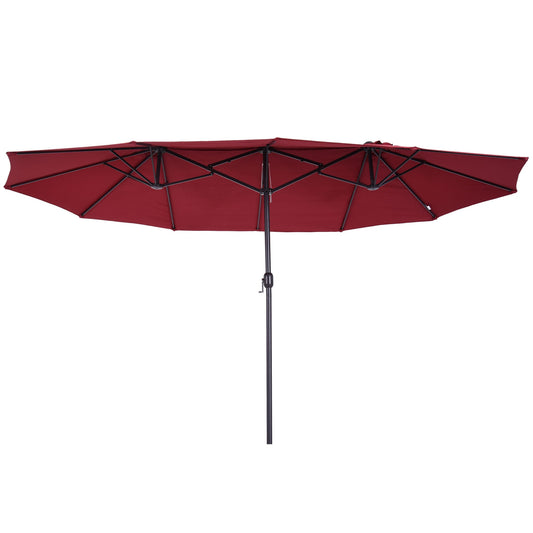 15ft Double-sided Patio Umbrella with Twin Canopy, Extra Large Outdoor Parasol with Crank for Pool, Deck, Market, Wine Red - Gallery Canada