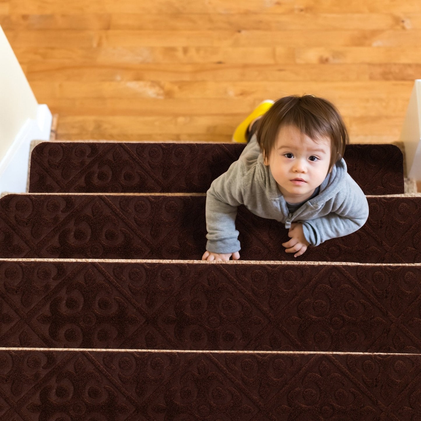 15Pcs Indoor Non-Slip Stair Carpet Mats for Wooden Steps, Brown Rugs   at Gallery Canada