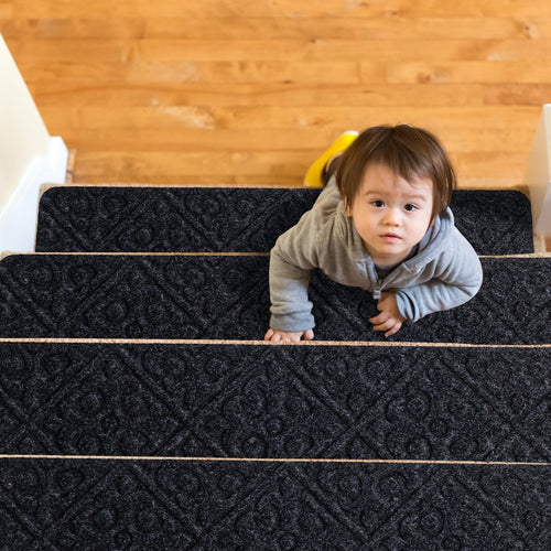 15Pcs Indoor Non-Slip Stair Carpet Mats for Wooden Steps, Gray