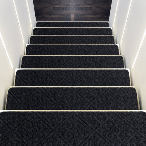 15Pcs Indoor Non-Slip Stair Carpet Mats for Wooden Steps, Gray