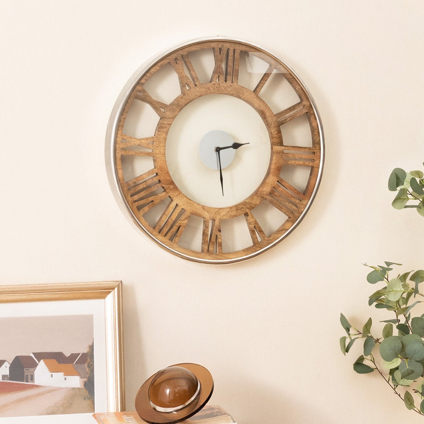 16 / 20 Inch Silent Wall Clock with Classic Frame and Classic Roman Number-16 Inch, Natural Decorative Accessories   at Gallery Canada