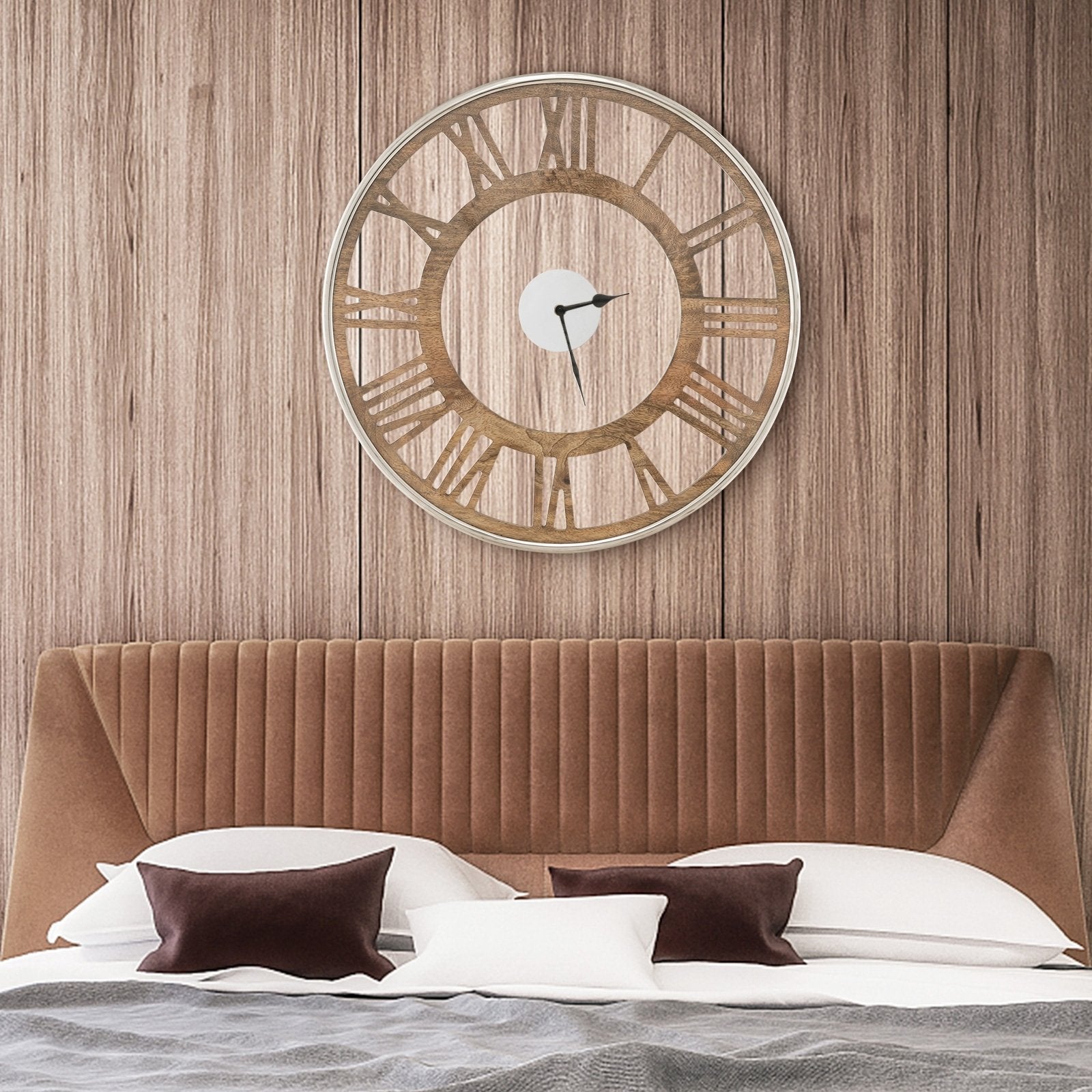 16 / 20 Inch Silent Wall Clock with Classic Frame and Classic Roman Number-20 Inch, Natural Decorative Accessories   at Gallery Canada