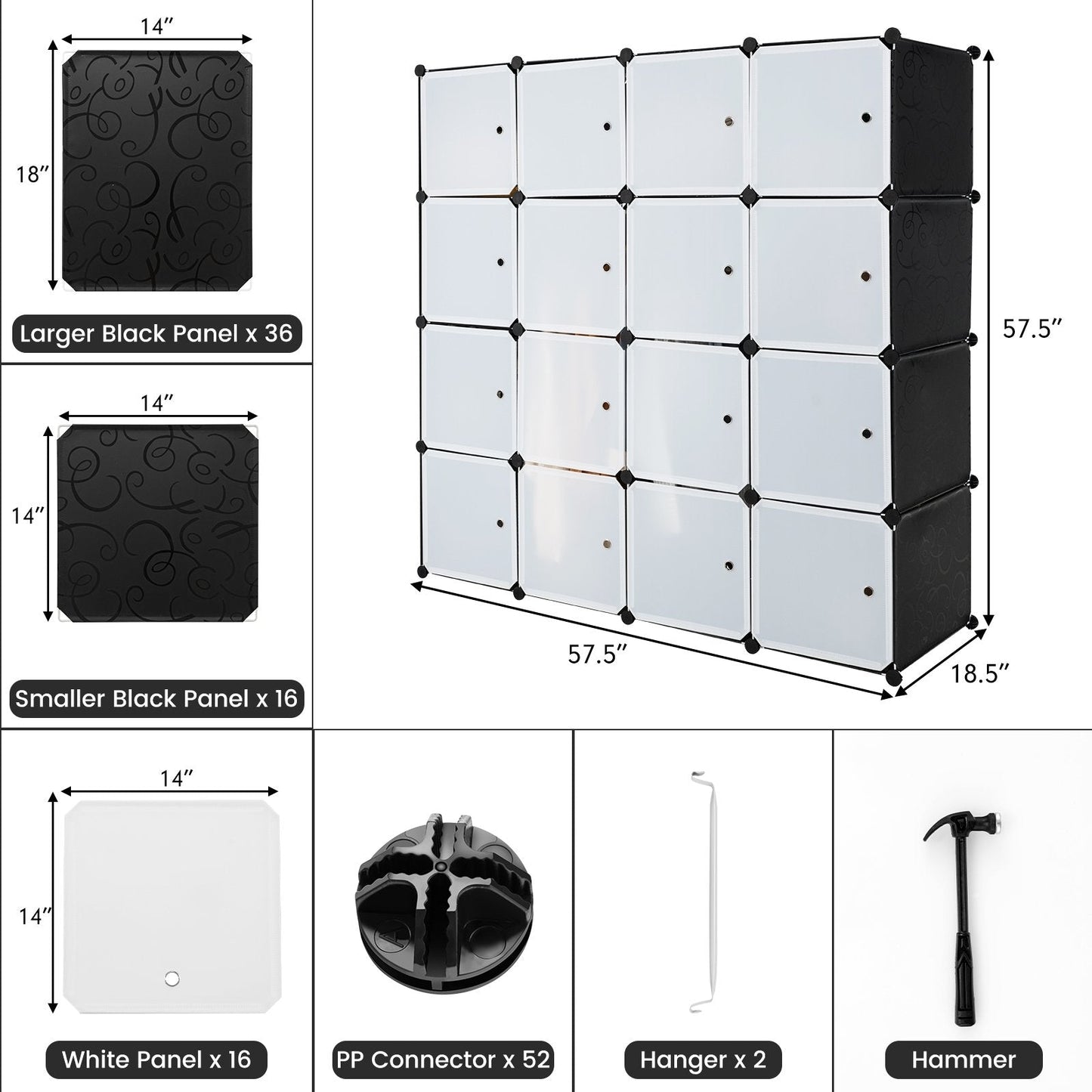 16-Cube Storage Organizer with 16 Doors and 2 Hanging Rods, Black Clothing & Closet Storage   at Gallery Canada