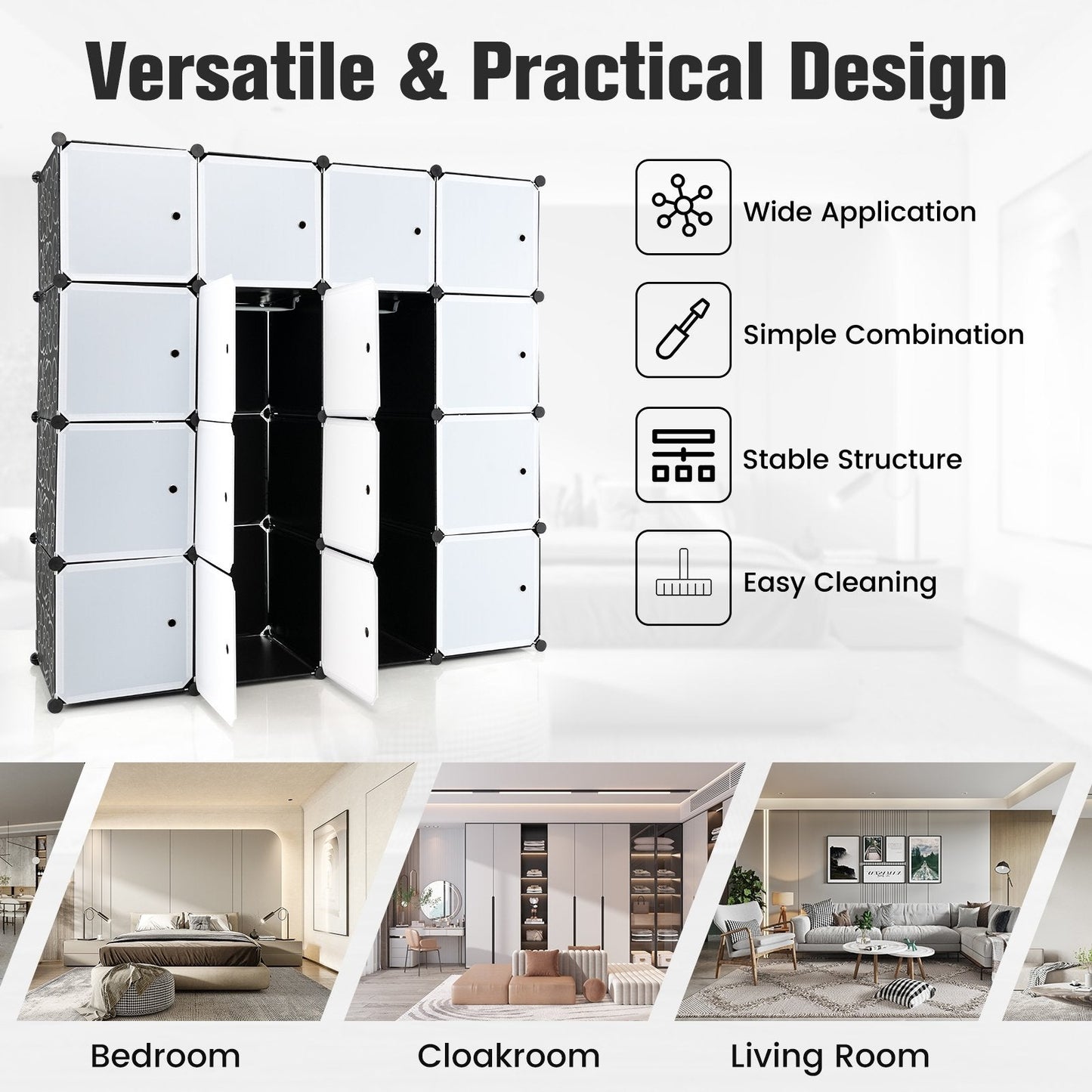 16-Cube Storage Organizer with 16 Doors and 2 Hanging Rods, Black Clothing & Closet Storage   at Gallery Canada