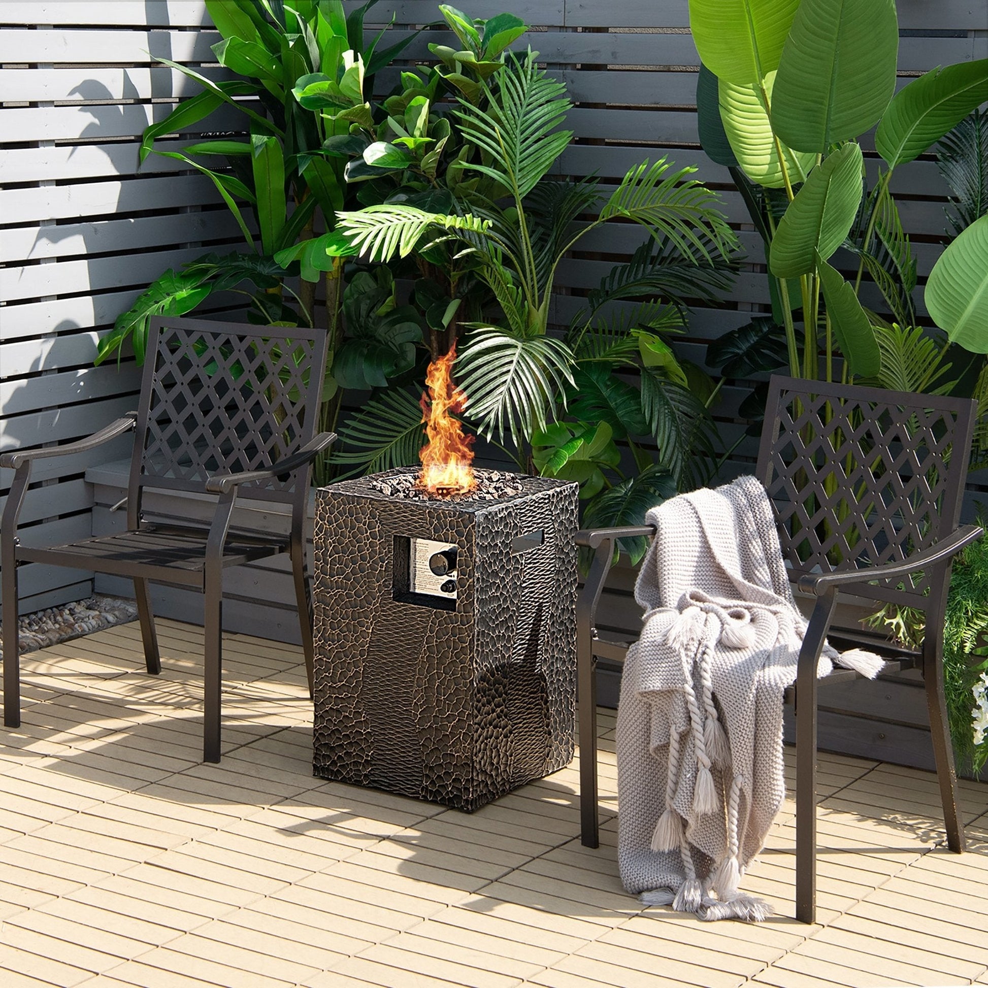 16 Feet Square Outdoor Propane Fire Pit with Lava Rocks Waterproof Cover 30 000 BTU, Black Fire Pits   at Gallery Canada