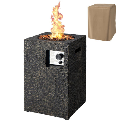 16 Feet Square Outdoor Propane Fire Pit with Lava Rocks Waterproof Cover 30 000 BTU, Black Fire Pits   at Gallery Canada