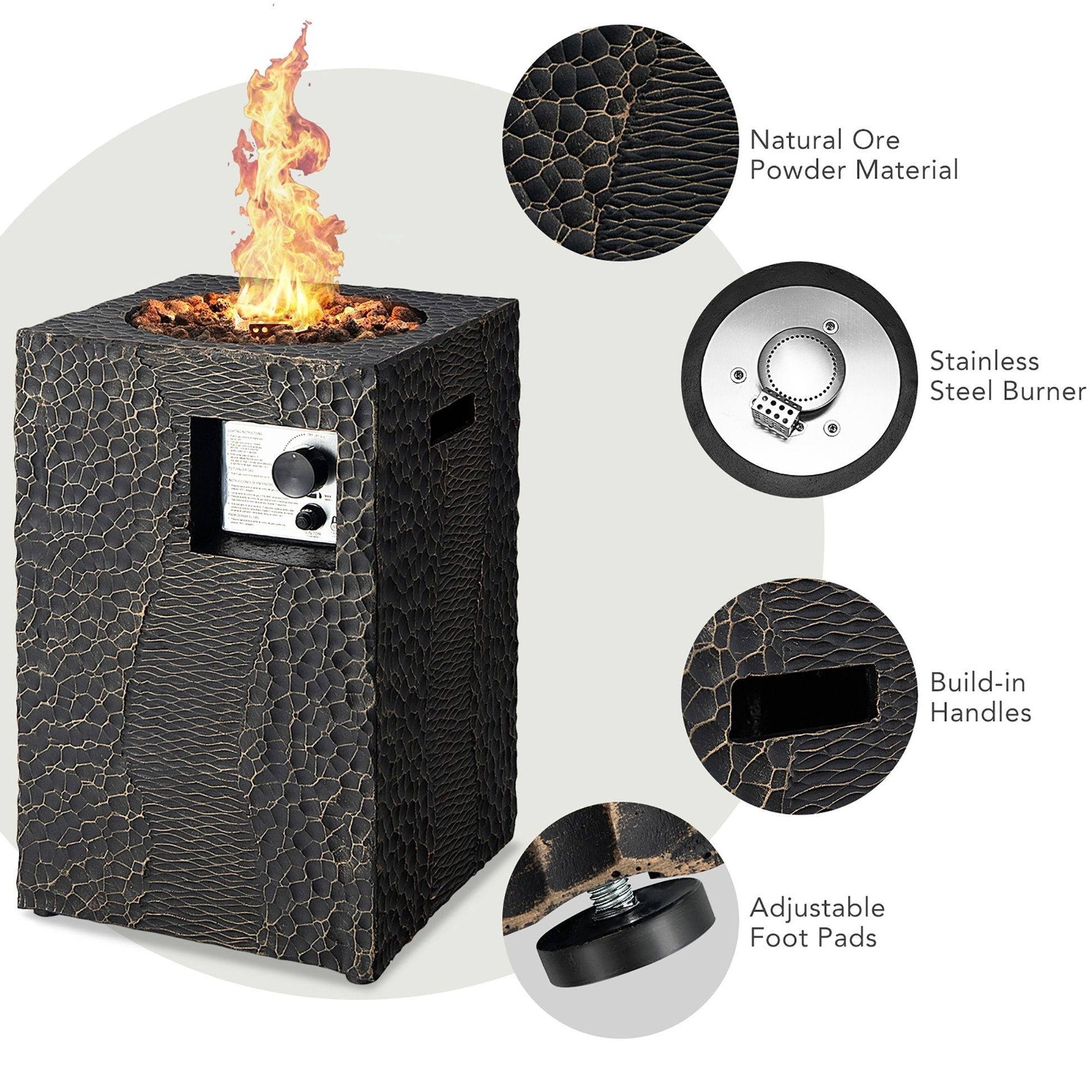 16 Feet Square Outdoor Propane Fire Pit with Lava Rocks Waterproof Cover 30 000 BTU, Black Fire Pits   at Gallery Canada