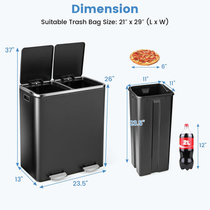 16 Gallon Dual Step Trash Can, Black Kitchen Organization   at Gallery Canada