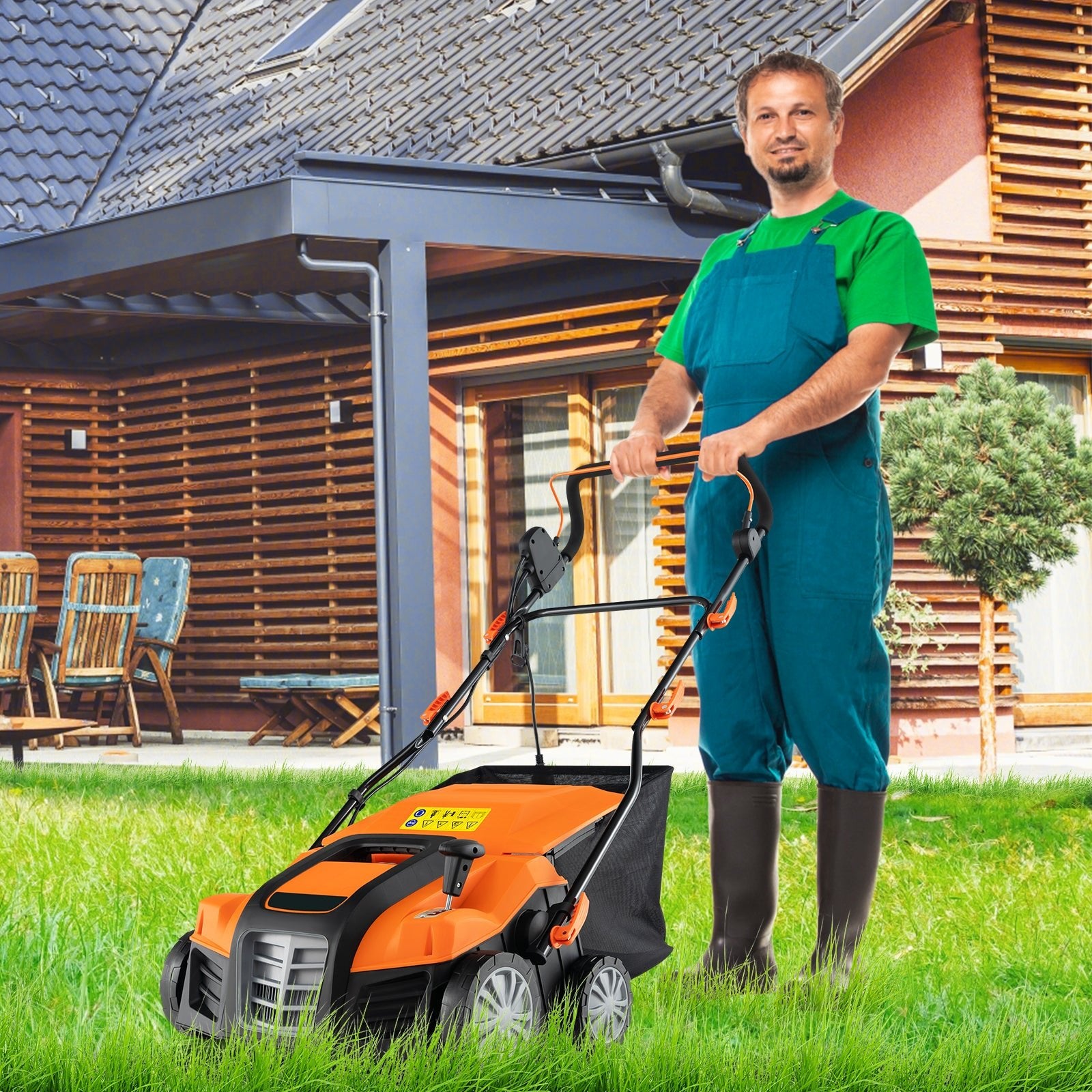 16-Inch Electric Lawn Dethatcher and Scarifier with Collection Bag, Orange Lawn Care Tools   at Gallery Canada