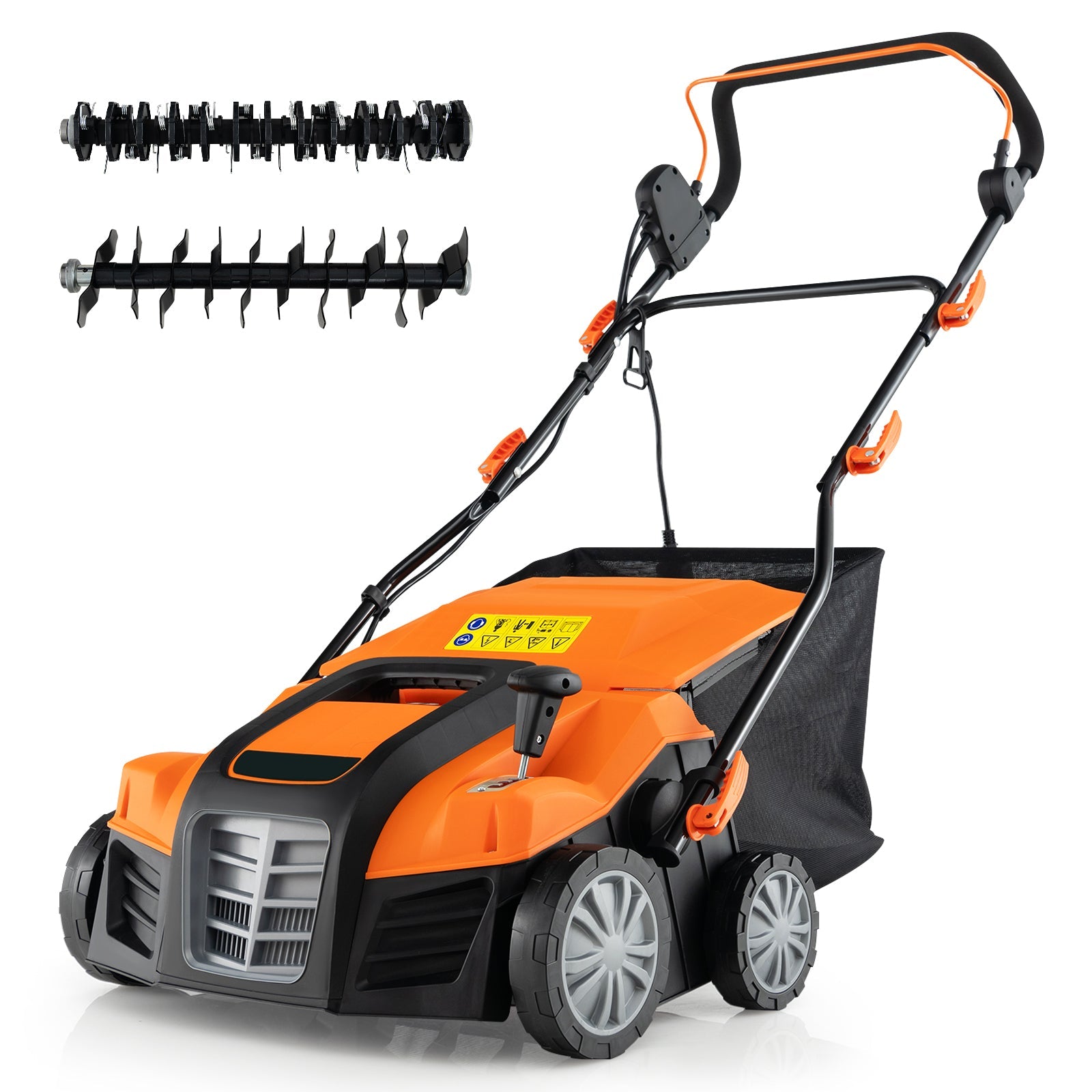 16-Inch Electric Lawn Dethatcher and Scarifier with Collection Bag, Orange Lawn Care Tools Orange  at Gallery Canada