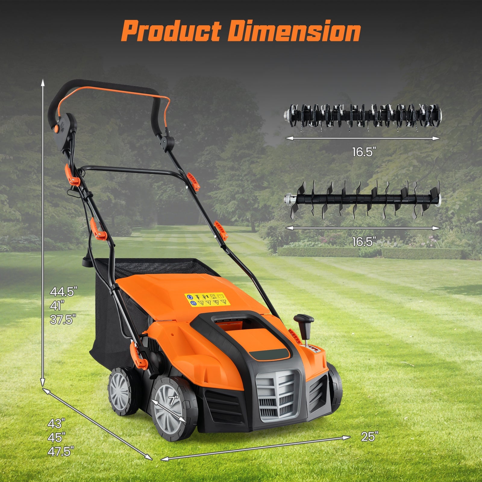 16-Inch Electric Lawn Dethatcher and Scarifier with Collection Bag, Orange Lawn Care Tools   at Gallery Canada