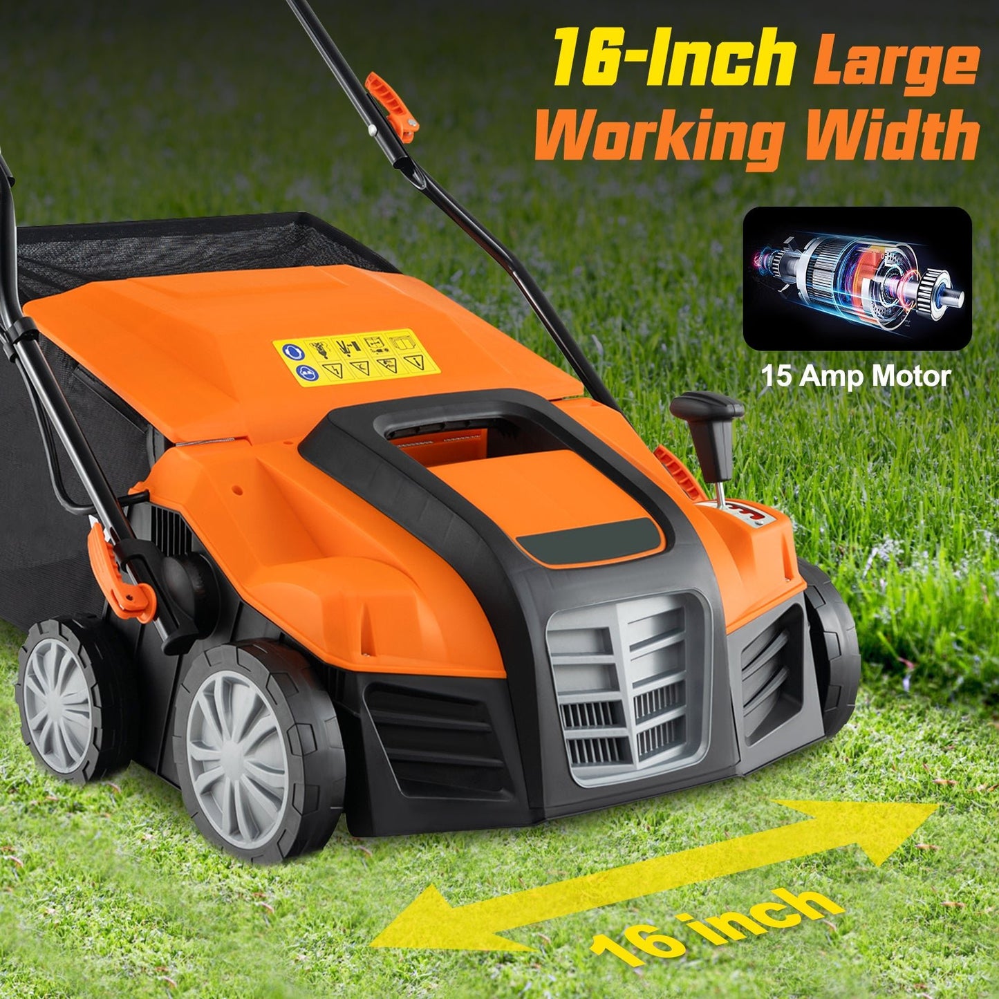 16-Inch Electric Lawn Dethatcher and Scarifier with Collection Bag, Orange Lawn Care Tools   at Gallery Canada