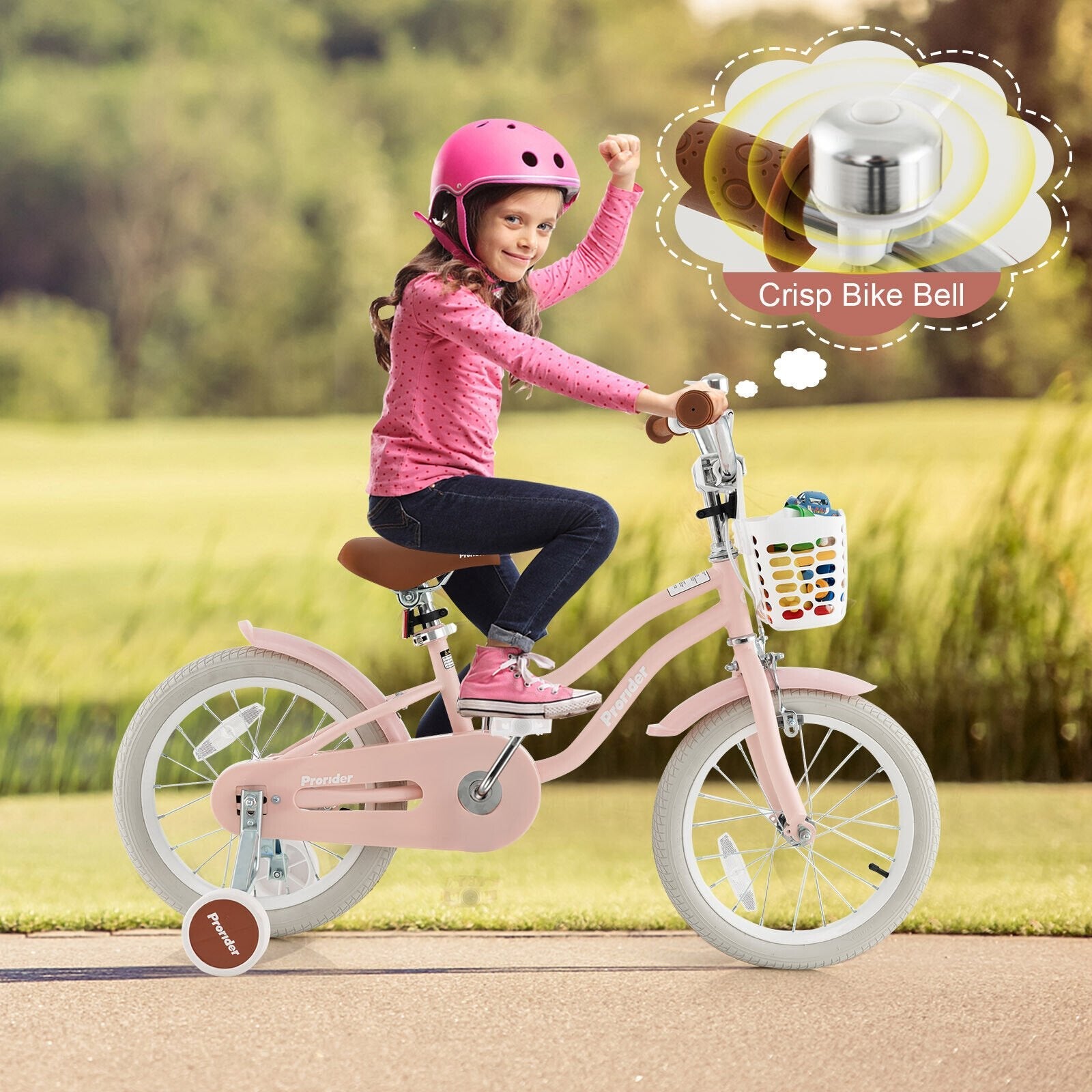 16 Inch Kids Bike with Front Handbrake and 2 Training Wheels, Pink Kids Bike   at Gallery Canada