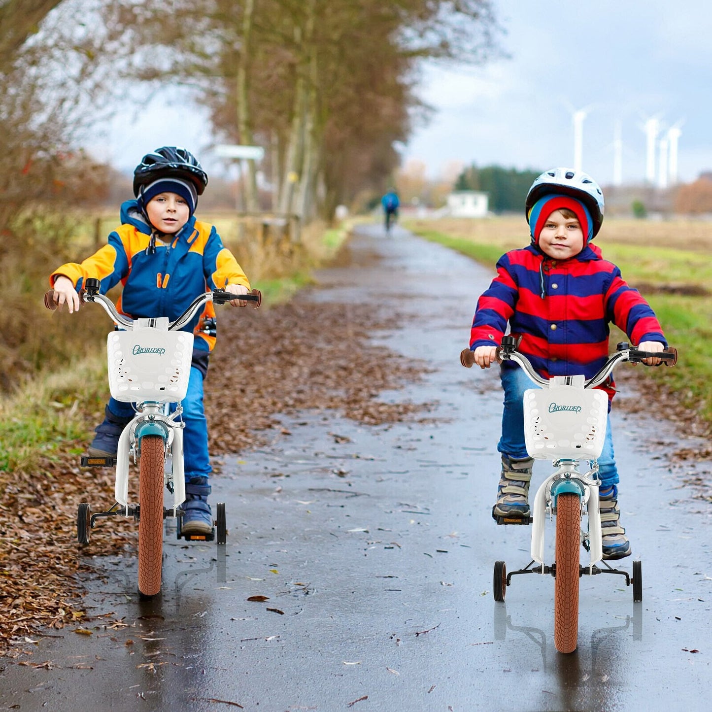 16 Inch Kids Bike with Front Handbrake and 2 Training Wheels, Turquoise Kids Bike   at Gallery Canada