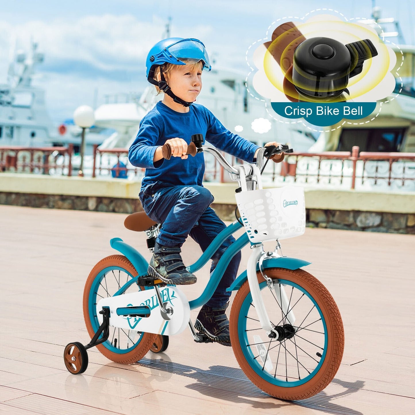 16 Inch Kids Bike with Front Handbrake and 2 Training Wheels, Turquoise Kids Bike   at Gallery Canada