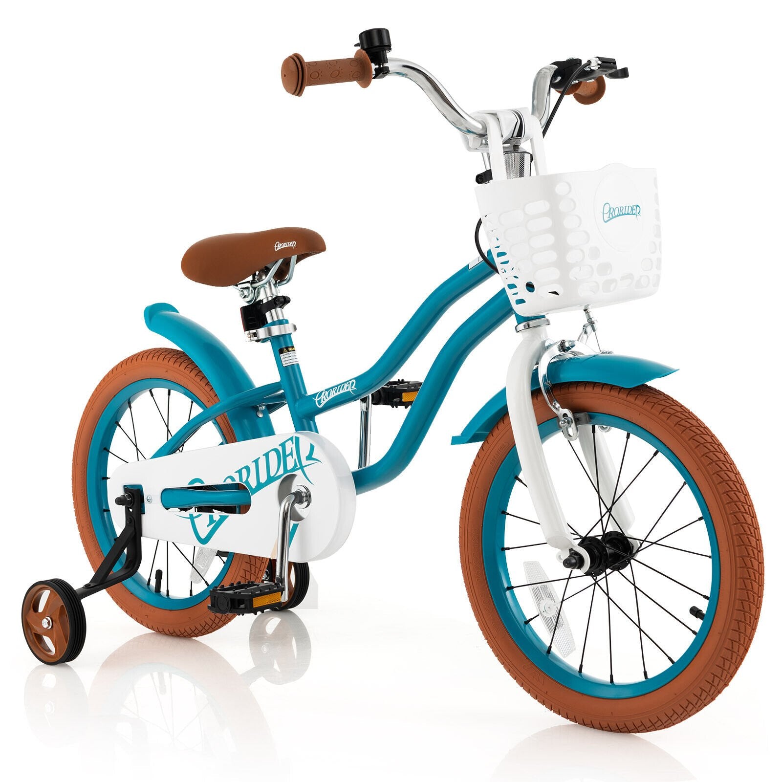 16 Inch Kids Bike with Front Handbrake and 2 Training Wheels, Turquoise Kids Bike   at Gallery Canada